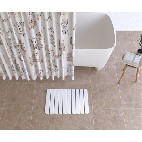 Pemberly Row 24x15 Modern Diatomite Stone Medium Bath Mat in White