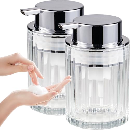 Amolliar Foaming Soap Dispenser, Plastic Pump Clear Glass Soap Dispenser, 8OZ Refillable Hand Soap Dispenser for Bathroom, Kitchen, Bath, Soap Pump Bottle for Liquid or Lotion Dispenser(Silver 2 Pack) - color: Silver