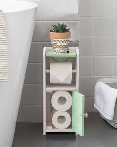 AOJEZOR Toilet Paper Holder Stand: Freestanding PVC Cabinet Storage for Small Bathroom Spaces for Homes and Renters-Mint Green - color: Mint Green, size: 15.4 inch H