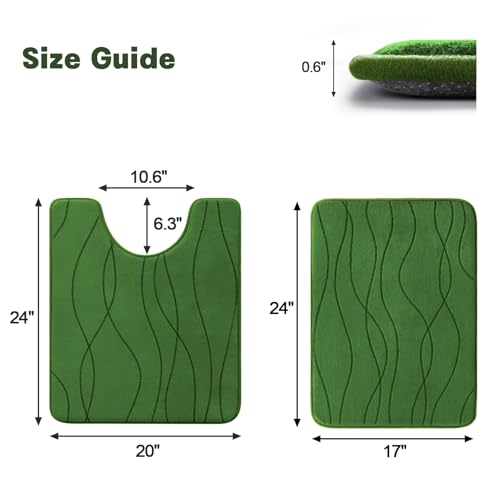 YIHOUSE Bathroom Rugs Set 2 Piece, Memory Foam Bath Mat Green | U Shaped+Small Mat, Ultra Soft, Absorbent, Non-Slip, Machine Washable, for Bathroom, Sink and Toilet - color: Grass Green, size: 2' x 1'5" (Rectangular)