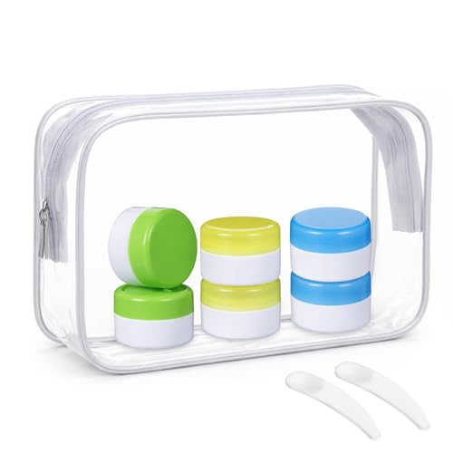6 PCS Travel Containers for Toiletries 0.7oz TSA Approved Size Refillable Cream Jars with Lids Scraper Leakproof Cruise Essentials Accessories for Cosmetic Lotion Face Hand Body Cream