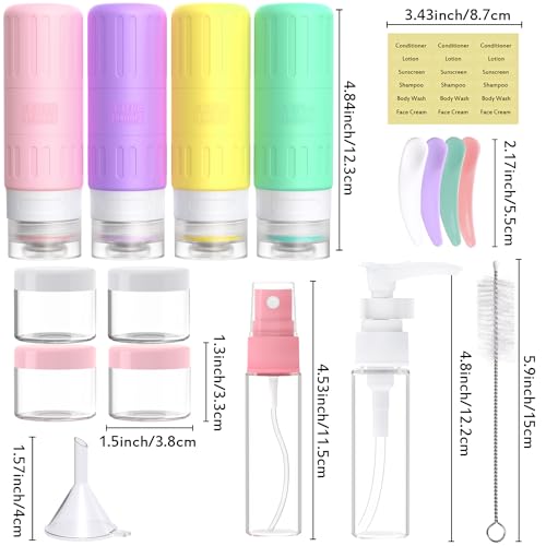 GLAMFIELDS Travel Bottles for Toiletries,TSA Approved 3.3oz Size LeakProof Silicone Toiletry Containers for Shampoo, Conditioner,Easy to Squeeze，Portable Travel Essentials for Lotion(18 Pack) Macaron - color: Macaron