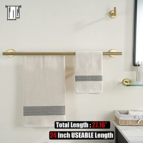 JQK Bathroom Hardware Set, 5-Piece Bath Accessories Set Brass Gold Wall Mount Includes 24 in Towel Bar, 9 in HT Bar, TP Holder, Towel Hook x 2 Brushed Gold, BAS105-BG - color: Gold