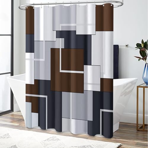 BTTN 78 Inches Long Shower Curtain, Tall Geometric Abstract Fabric Shower Curtain Set with Plastic Hooks, Large Modern Luxury Neutral Cloth Curtains for Bathroom Shower and Bathtubs - 72x78 - Brown - color: Brown, size: 72"W x 78"L (Pack of 1)