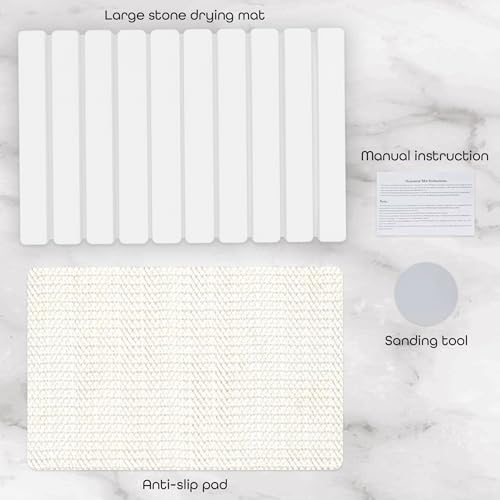 Stone Dish Drying Mat 24" x 16" – Dish Drying Stone Mat – Large Diatomaceous Earth Drying Mat with Non-Slip Base – Quick Dry Kitchen Drying Pad for Dishes, Glassware & Bottles (Solid White) - color: Solid White