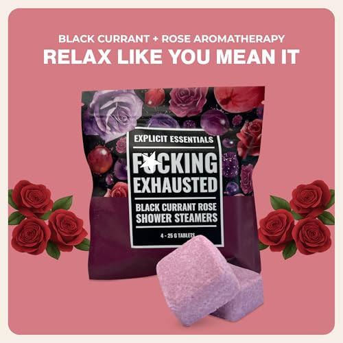 Explicit Essentials F Exhausted Shower Steamers | Black Currant Rose Aromatherapy Shower Steamer Tablets for Relaxation & Stress Relief | Spa Shower Gift for Self-Care, Birthdays & Holidays