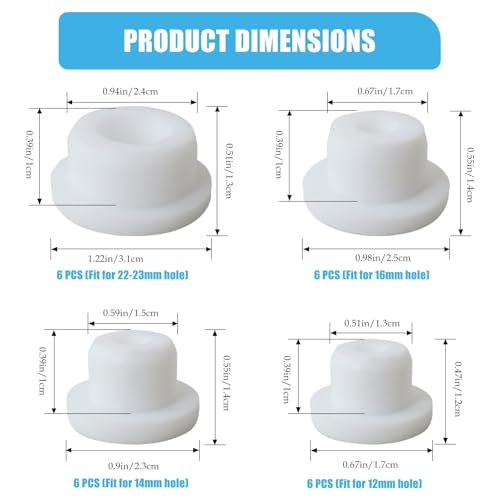 24 PCS Silicone Bathtub Hole Plugs Set - 4 Sizes White Waterproof Jet Covers, Universal Tube Plugs Fit for 12/14/16/22-23mm Drain Holes