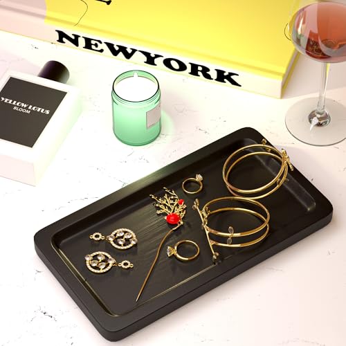 YELLOW LOTUS Black Bathroom Accessories Set 2 pcs - 9’’ Small Black Bamboo Tray for Bathroom, Wooden Bar Soap Holder for Shower, Kitchen Soap Dispenser Set for Sink, Kitchen Dish Tray Decor