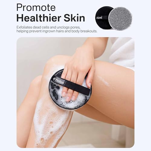Yiclick Exfoliating Body Scrubber (2 Pack), Body Exfoliator Scrubber, Exfoliating Sponge for Shower Bath, Shower Loofah Luffa Lufa with Handle, Dead Skin Exfoliator for Body Scrub, Men Women - color: Black