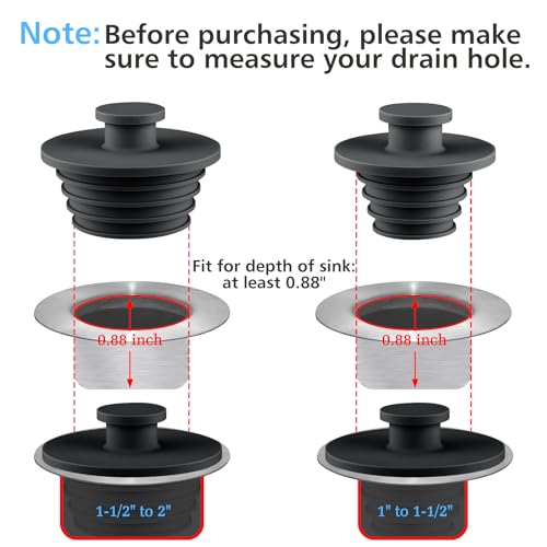 Aluvor Bathtub Stopper Drain Plug Bathroom Tub Plug Sink Stopper 2pcs | Silicone Bathtub Drain Plug Tub Drain Stopper Washbasin Stopper - color: Black, size: Large+Small