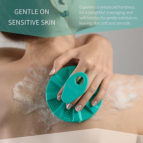 Silicone Body Scrubber 2 Pack, BEAUTAIL Gentle Bristles Shower Bath Brush, Lather Nicely, Soft Massage Body, More Hygienic Than Loofah, Gentle Exfoliating for Sensitive Skin, Green+Black | Lather Well Shower Scrubber for Body, Bath Essentials for Women, M