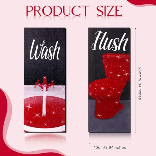 Chinco 4 Pcs Women Funny Wall Art Bathroom Decor 9.84 x 3.94 x 0.2 Inch Glam Bathroom Wall Decor Modern Women Funny Bath Wood Hanging Decoration for Home(Red) - color: Red