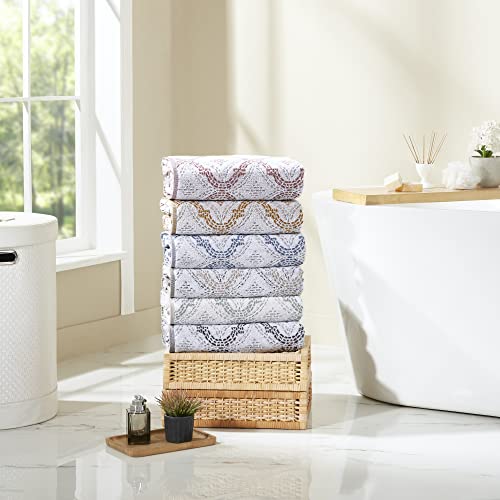 Modern Threads Capri 6-Piece Reversible Yarn Dyed Jacquard Towel Set - Bath Towels, Hand Towels, & Washcloths - Super Absorbent & Quick Dry - 100% Combed Cotton, Coal - color: Charcoal Grey, style: Soft Geometric
