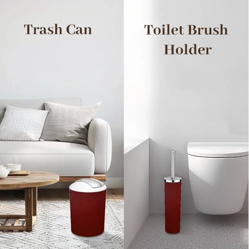 Bathroom Accessory Set 6 Piece Burgundy Acrylic Watercolor Marble Shiny Toothbrush Holder, Toothbrush Cup, Soap Dispenser, Soap Dish, Toilet Brush Holder, Trash can, xoniKYxlaPeIs-6j
