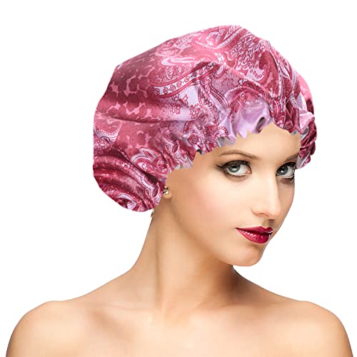 Shower Caps for Women, Extra Large Adjustable Waterproof Reusable Shower Cap, Hair Cap for Shower Hat for Women Girls Long Thick Hair, Bath Caps for Hair Protection - color: Red Print, size: X-Large