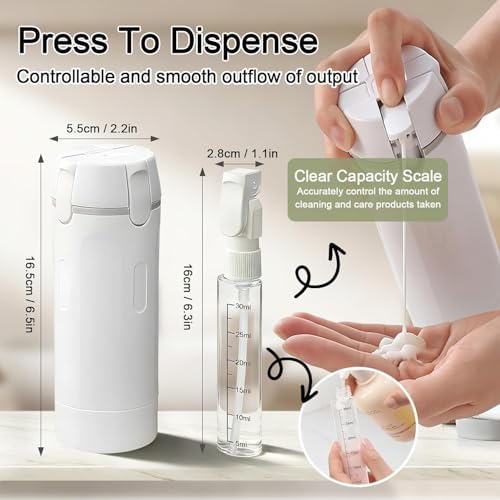 HISKI 4-in-1 Travel Bottles for Toiletries – Portable Shampoo, Conditioner, Lotion, Cream Containers with Labels & Measuring Scale – Leakproof Refillable Travel Bottles (2, White) - color: White