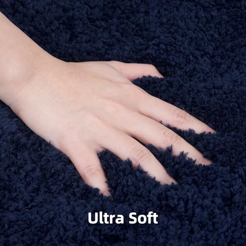 3 Pieces Luxury Bathroom Rug Set with U-Shaped Toilet Rug, Non-Slip Rubber Bottom, Thick Microfiber Fluffy Plush, Water absorption, Quick Dry, Ultra Soft, Bath Mats for Bathroom, Tub(Navy Blue) - color: Navy Blue