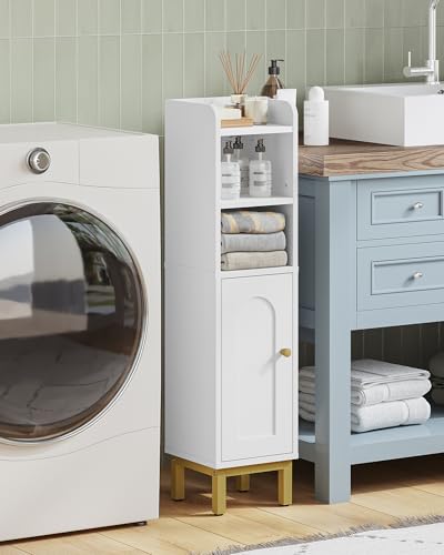 Hzuaneri Bathroom Storage Cabinet, Small Corner Floor Cabinet with Door and Shelves, Narrow Toilet Paper Holder, Bathroom Organizer with Adjustable Shelf, for Small Spaces, White BC08203X - color: White, size: 7.9"D x 7.9"W x 32.7"H