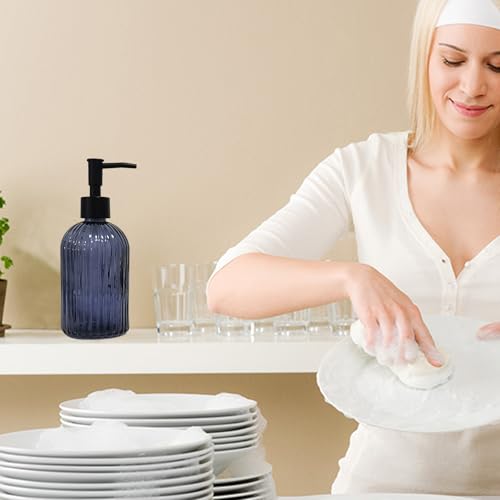 Glass Soap Dispenser with Black Plastic Pump, 13.5oz Refillable Hand Soap Dispenser for Kitchen, Bathroom, Great for Lotions, Essential Oil, Liquid Soap(Grayish Blue) - color: Grayish Blue