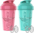 VELOMIX -2 Pack- 20 oz Protein Shaker Bottles for Protein Mixes - 2x Wire Whisk | Leak Proof Shaker Cups for Protein Shakes and Pre Workout | Protein Shaker Bottle Pack (A4) Pink/Turquoise - color: A4) Pink / Turquoise
