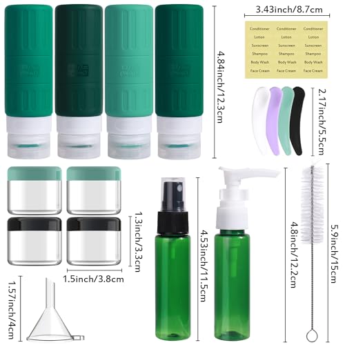 GLAMFIELDS Travel Bottles for Toiletries,TSA Approved 3.3oz Size LeakProof Silicone Toiletry Containers for Shampoo, Conditioner,Easy to Squeeze，Portable Travel Essentials for Lotion(18 Pack) Green - color: Green