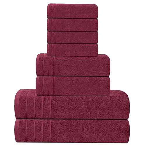 Tens Towels Pack of 8 Towels Set, 2 Extra Large Bath, 2 Hand, 4 Washcloths, 100% Cotton, Lighter Weight, Quicker to Dry, Super Absorbent, Perfect for Bathroom, Burgundy - color: Burgundy