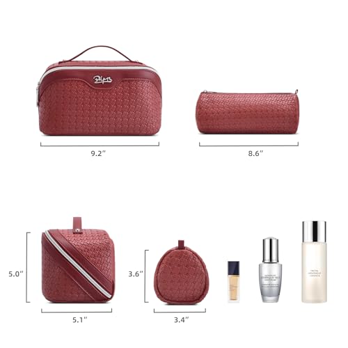 BOYATU Travel Makeup Bag Cosmetic Bags for Women: Large Capacity 3 Pcs Set Make up Bag with Compartments - Waterproof Vegan Leather Toiletry Organizer Bags with Handle (L52Burgundy) - color: L52Burgundy