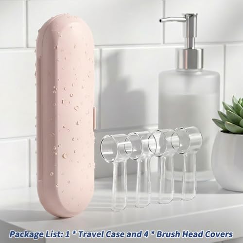 Electric Toothbrush Travel Case for Oral-B Toothbrushes - 4 Pcs Toothbrush Head Covers Compatible with Oral B Electric Toothbrush Heads (Pink) - color: Pink