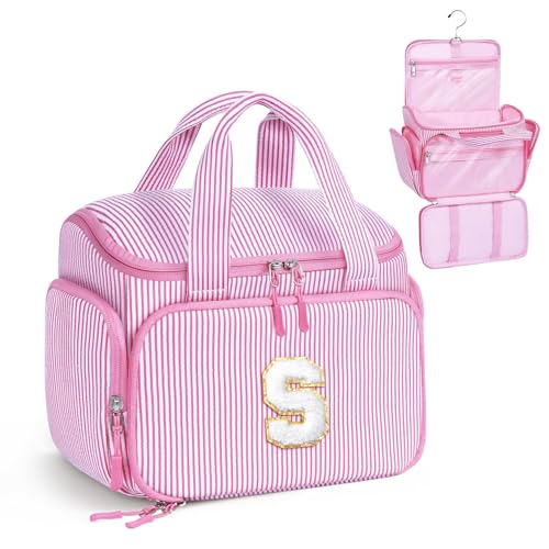 YOOLIFE Birthday Gifts for 7-18 Year Old Teen Girls Toiletry Bag, Pink (S) | Initial Hanging Toiletry Bag for Teen Girls, Birthday Gifts for 5 6 7 8 9 10 11 12 13 14 15 16 17 Year Old Girl - color: Pink, style: S