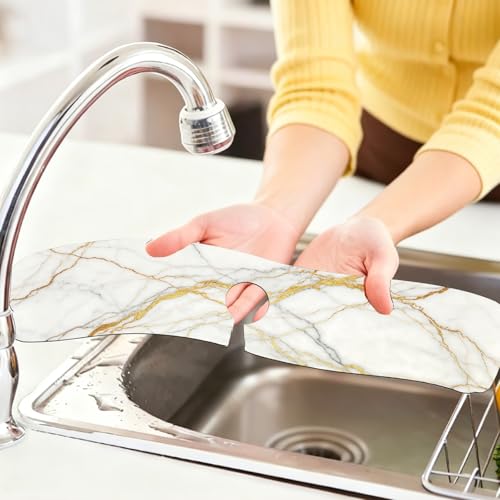 2 Pcs Kitchen Sink Splash Guard Faucet Mat White Marble Faucet Mat for Sinks Marble Texture Absorbing Drying Mats for Kitchen Bathroom, 23.6x5.5inch - color: White Marble