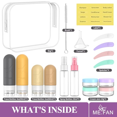 ME.FAN Travel Bottles for Toiletries, 18 Pack TSA Approved Travel Size Containers Set, Silicone Squeezable Portable Split Bottle, Travel Accessories for Conditioner, Shampoo, Lotion - Yellow - color: Apricot