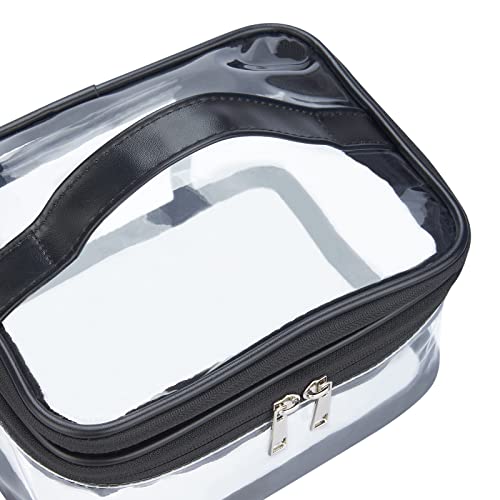 Double Layer Clear Cosmetic Bag Makeup Bag, Waterproof Travel Toiletry Bag, Transparent PVC Hair & Nail Accessories Pouch Beach Bag Organizer (Black) - color: Black