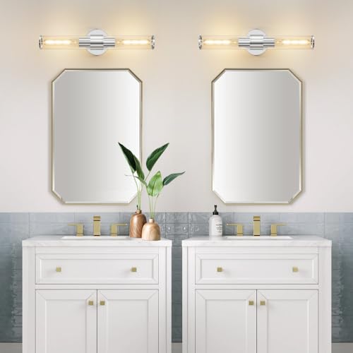 Hardwired Chrome Bathroom Vanity Light Clear Glass Wall Sconce | Up & Down Bidirectional Lighting, Damp Rated For Bathrooms, Dimmable, Rustproof Metal, 3-Year Manufacturer Warranty - color: Chrome-A