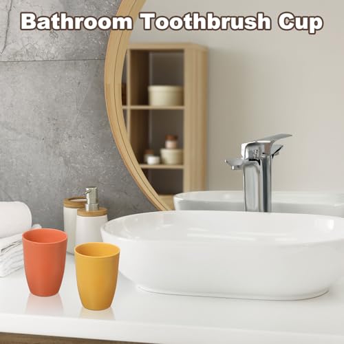 uxcell 2 Pcs Simple Toothbrush Cup, 3 x 3 x 4.1 Inch Bathroom Tumbler Reusable Plastic Cup Set for Storing Toothpaste Toothbrushes Combs Water Beverages, Yellow - color: Yellow