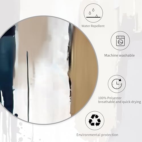 Miyotaa Abstract Blue Tan Modern Shower Curtain Set 60Wx71H Inches Contemporary Minimalist Neutral Brush Stroke Painting Art Waterproof Bathroom Curtain with 12 Hooks - color: Blue Tan Brushstroke, size: 60"W x 71"L (Pack of 1)