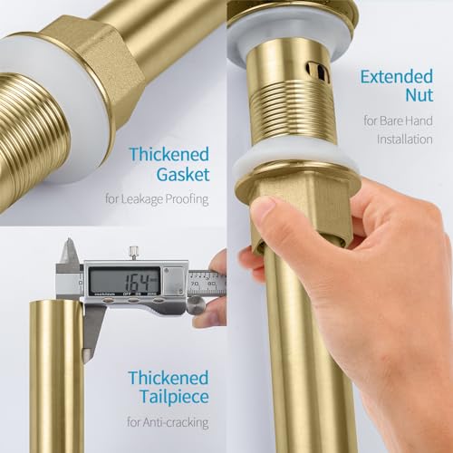 KAIYING Pop Up Drain, Bathroom Sink Drain Stopper with Overflow, Vessel Sink Drain Assembly with Detachable Basket Stopper, Anti-Explosion and Anti-Clogging Drain Strainer（Brushed Champagne Gold） - color: Brushed Champagne Gold, style: With Overflow