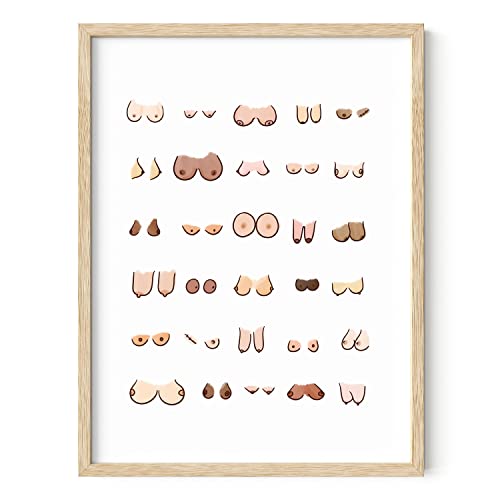 HAUS AND HUES Fun Bathroom Art - Wall Art Decor, Prints, Posters, Artwork, Boobs Frame (Beige, 12x16) - color: Boobs, size: 12"L x 16"W, style: Beige Framed