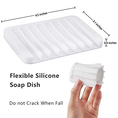 2PCS KAJUDA Self Draining Soap Dishes, Premium Silicone Soap Holder & Saver for Shower, Bathroom, Bath Tub, Razor, Sponges, Bar Soap Dish to Keep Soap Dry, Can Extend Soap Life, Easy Clean (White) - color: White