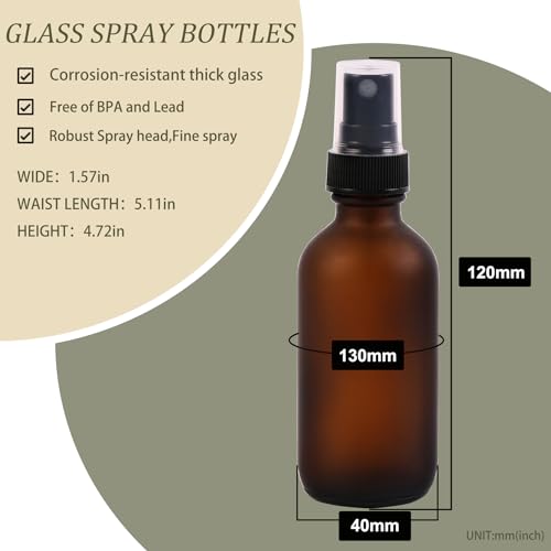 NOOEEISS Green Glass Small Spray Bottles 2 oz 48 Packs,Fine Mist Sprayer Pretty Finish,Refillable Containers mini spray bottles for Cleaning Solutions and Skin Care (Amber Frosted 48Pack) - color: Amber Frosted, size: 48Pack