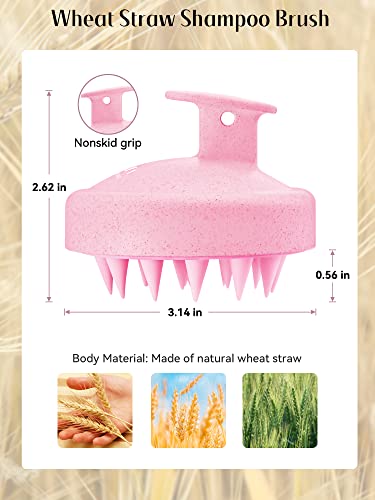 HEETA Scalp Massager Hair Growth, Soft Silicone Scalp Scrubber Shampoo Brush for Exfoliation, Dandruff Removal & Head Massage Stress Relax, Wet & Dry Use for Thick, Thin Hair Care, Wheat Straw Pink - color: New Pink