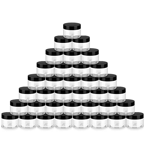 Loretoy 36 Pack 4 OZ Plastic Jars with Lids, BPA Free, Reusable, Refillable Transparent Cosmetic Containers for Bath Salts, Cosmetics, Powders, Beauty Product and Small Accessories - color: Black, size: 4 Ounce
