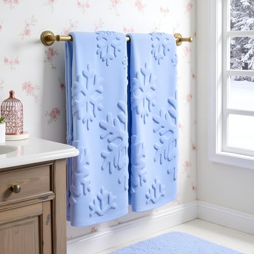 2 Pack Christmas Snowflake Hand Towels 100% Cotton Jacquard Holiday Kitchen Dish Towels Retro Neutral Blue Bathroom Towels Set Gift Seasonal Xmas Winter Bathroom Decor (Blue Snowflake) - color: Blue Snowflake