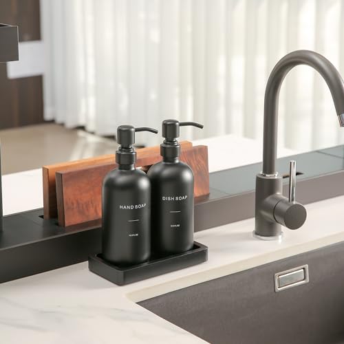 Prus Waso Matte Black Soap Dispenser Set, Kitchen Soap Dispenser Set with Black Stainless Steel Pump, Perfect for Kitchen Decor and Accessories. (Black) - color: Black Bottle & Black Pump