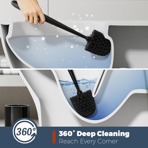 Toilet Brush, 3 Pack Toilet Brush and Holder Set Bathroom Accessories, Toilet Bowl Brush and Holder with 3 Crevice Brush for Bathroom, Toilet Scrubber Brush (Black) - color: Black