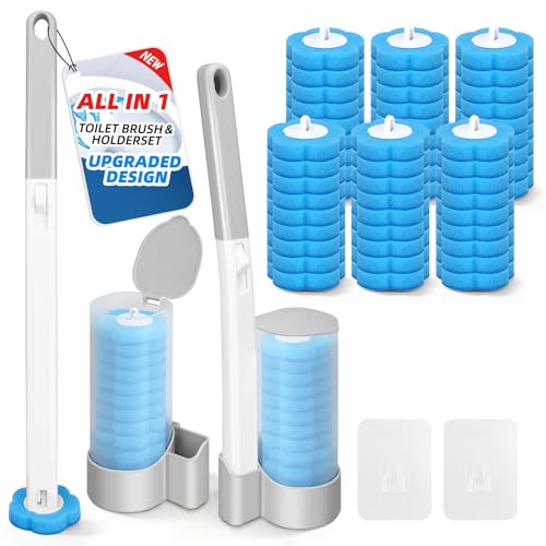 2 Pack Disposable Toilet Brush with 54 Refills, Toilet Bowl Cleaner, Toilet Brush and Holde Set, Wall Mounted Toilet Bowl Scrubber for Bathroom Maintenance - style: 2 Brush+54 Refills