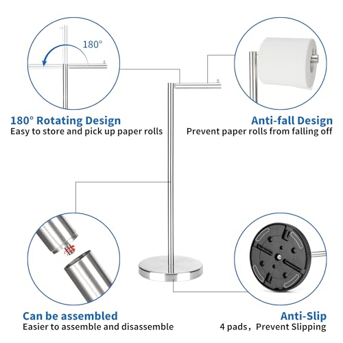 RFOUO Brushed Nickel Toilet Paper Stand,Free Standing Toilet Paper Holder Stand,4 Pounds Bathroom Toilet Paper Storage with Heavy Base for 4+1 Rolls,Toilet Tissue Holder,Toilet Roll Stand, RGJ-1C - color: Brushed Nickel