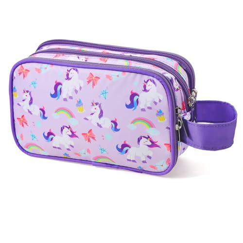 Kids Toiletry Bag for Girls, Travel Toiletry Bag for Little Young Girls Cosmetic Bag Makeup Bag Waterproof Hanging Wash Bag Toddler Toiletries, Unicorn Purple - color: Unicorn-Purple