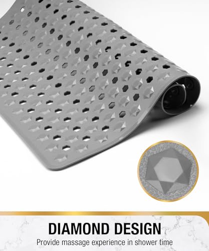 HITSLAM Shower Mat Anti Slip, Square Bath Mat for Tub Non Slip with Suction Cups and Drain Holes, 21x21 Inch Bathroom Shower Stall Floor Mat, Machine Washable, Soft on Feet, Grey - color: Grey, size: 21" x 21" (Square)