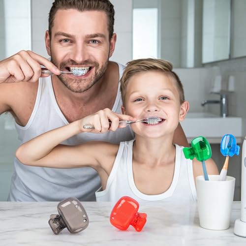 Hxezoc 4 Pack Toothbrush Covers Toothbrush Holders Toothbrush Protector Cap Brush Pod Case Protective Portable Plastic Clip for Household Travel, Camping, Bathroom, School, Business - color: Blue, Green, Grey, Red
