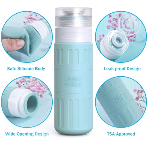GLAMFIELDS Travel Bottles for Toiletries,TSA Approved 3.3oz Size LeakProof Silicone Toiletry Containers for Shampoo, Conditioner,Easy to Squeeze，Portable Travel Essentials for Lotion(18 Pack) Gray - color: Gray